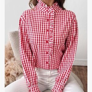 Red Gingham Ruffle Blouse